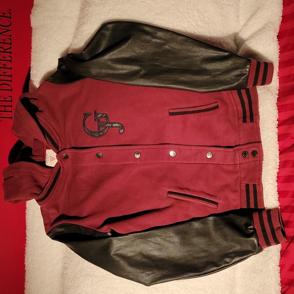 Guess? Lightweight Varsity Jacket Maroon and Black Size Medium